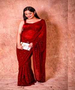 Sari indio de seda con encaje y estampado para mujer + Blusa, Prenda étnica, Último diseño, Sari para fiesta - Product Image 2