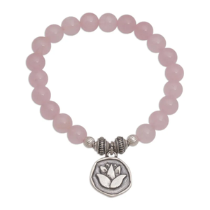 Bracelet perlé avec Quartz Rose Lotus charme Boho Design minimaliste bijoux de mode pour les femmes chrétiennes Vente en gros - Product Image 1