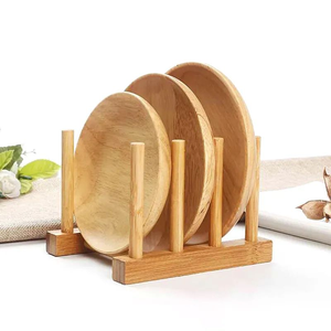 Plate Holder Display Stand Wooden Plate Rack <b>Pot</b> <b>Lid</b> Holder Organizer for Countertop Cabinet Rack Stand - Product Image 1