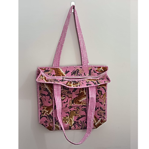 Bolso de mano acolchado de algodón con estampado de bloques a mano para mujer, bolso de hombro bohemio, bolsos de mano acolchados Kantha Stitch - Product Image 4