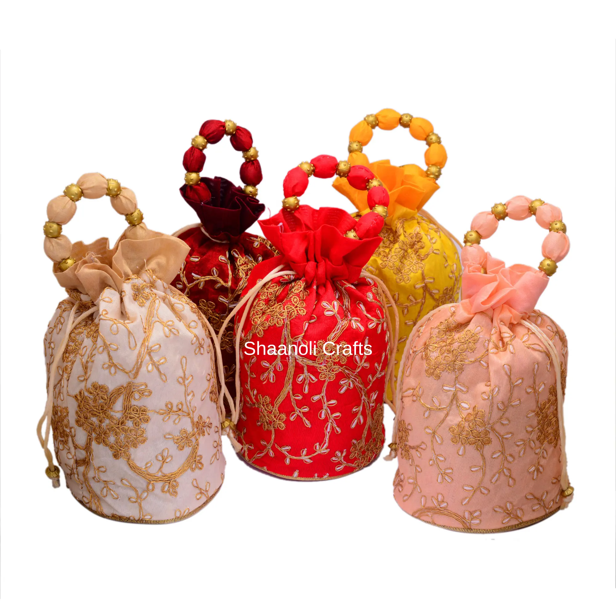New Arrival Indian Handmade Golden Embroidery Potli Bag Women's Hand Embroidered Party Potli Bag
