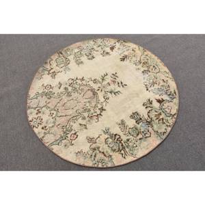 Antiguo Beige verde 4,3X4,3 pies de lana turco Vintage alfombra grande Aubusson diseño para adolescentes sala de estar látex Patchwork - Product Image 2