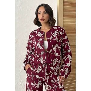 Chaqueta con Cierre y Bordado de Flores Negras TOPSHOW para Mujer, Ropa Exterior Cómoda de Mezcla de Algodón para Primavera y Otoño - Product Image 5