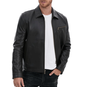 Classic Faux Leather High Street Jacket with Front Full Zip Waterproof & Reversible <b>Metal</b> Snap Cuffs for Men - Product Image 2
