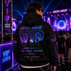 เสื้อฮู้ดดี้ VIP งานเทศกาลดนตรีแบบกำหนดเอง รุ่นลิมิเต็ดอิดิชั่น ลายกราฟิกนีออน เรืองแสง สไตล์ฮิปฮอป ทรงโอเวอร์ไซส์ - Product Image 2