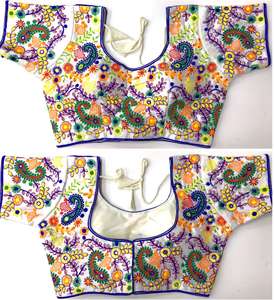 Blusa formal de seda pesada para verano talla 38 con trabajo de hilo y trabajo de espejo de aluminio - Product Image 2