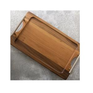 Bandeja de servicio de madera duradera hecha a mano con mango dorado Acabado pulido Color natural-para hoteles y restaurantes Apto para lavavajillas - Product Image 2