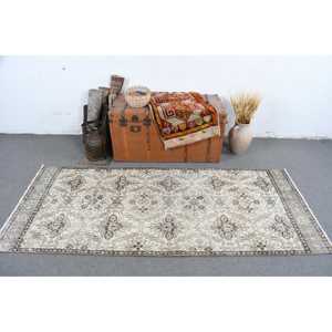 Alfombra Turca Vintage Ecológica de 3.1x7.2 pies (94x220 cm) Gris con Diseño de Patchwork de Lana y Respaldo de Látex - Product Image 2