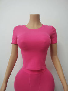 Summer <b>Short</b> <b>Tops</b> for Women Ribbed Cotton t Shirt Blank Crew Neck Knit <b>Crop</b> <b>Top</b> Inventory 2 Pieces Women <b>Sets</b> - Product Image 2