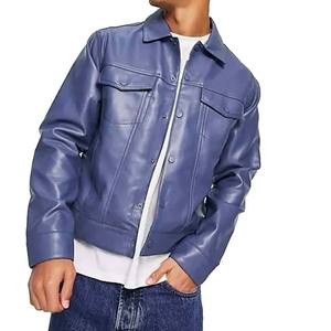 Chemise en cuir durable pour hommes avec une qualité de couture supérieure, élégante pour la mode décontractée et motard. - Product Image 1