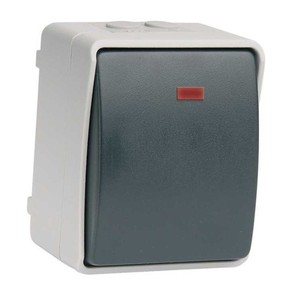 Pulsante a pressione da montaggio superficiale con luce, grigio/nero, IP44 (Simon MS535708) - Product Image 1