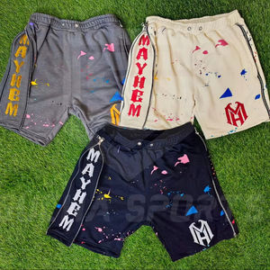 2024 pantalones cortos de lana de algodón 100% para hombre, pantalones cortos multicolores con estampado de salpicaduras en 3D, cremallera de rayas laterales para verano y primavera - Product Image 1