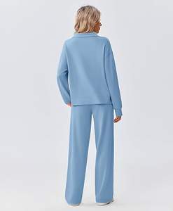 Ensemble 2 pièces pour femmes, survêtement ample à broderies unies, pantalon à jambes droites, tenue assortie d'hiver, survêtement - Product Image 5