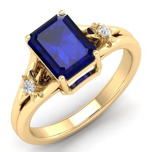 REYES-Anillos de Compromiso de Zafiro Azul para Mujer, Sortijas Elegantes de Oro Amarillo de 14K, Corte Esmeralda, 2,5 Quilates, Moissanita de Lujo, Novedad - Product Image 1