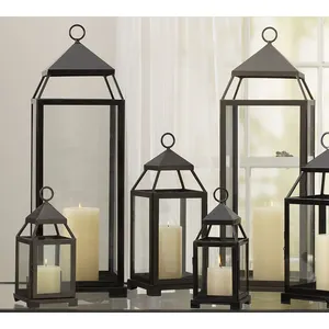 印度用品装饰玻璃和金属黑灯标准尺寸家庭花园和婚礼装饰落地灯