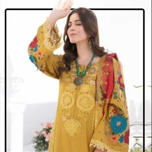 ชุดเสื้อผ้าอิเดียร์ ชัลวาร์ กามีซ ผ้าฝ้ายเนื้อหนา ท่อนบนผ้ากึ่งลอน ท่อนล่างผ้าไหมลายตาราง ผ้าคลุมไหล่ผ้าไหมปักลาย แห้งเร็ว เหมาะสำหรับงานปาร์ตี้ (ไซส์ 50-5XL) - Product Image 1