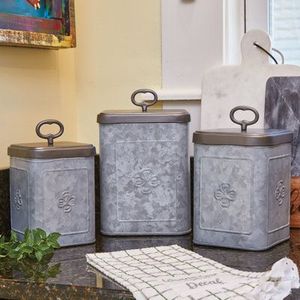 Galvanized <b>Canister</b> <b>Set</b> With Warm Farmhouse Aesthetics And High Functionality Designed To Fit In All Kitchen Layouts - Product Image 2