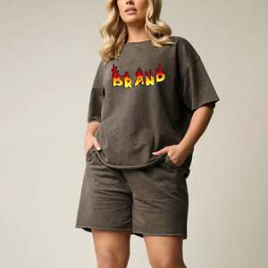 Conjunto de Dos Piezas de Shorts para Mujer, Conjunto de Verano de Algodón, Servicio de Logotipo Personalizado, Conjunto de Camiseta Corta y Shorts para Mujer, Ajuste de Verano, Fabricante OEM/ODM - Product Image 1