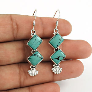 Pierre précieuse turquoise verte en argent sterling 925 crochet boucles d'oreilles bijoux boucle d'oreille fantaisie pour mariage et cadeau pour elle - Product Image 2