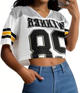 Camiseta Deportiva de Fútbol con Ribete a Rayas para Mujer, Cuello en V, Talla Grande - Product Image 4