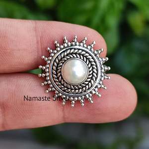 Handmade 925 Sterling <b>Silver</b> Boho <b>Statement</b> <b>Ring</b> Freshwater Pearl Jewelry Gift for Women on Valentine's Day - Product Image 4