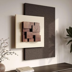 Arte Mural Abstracto Grande con Textura de Madera 3D, Cuadros Geométricos Modernos en Tonos Beige y Marrón - Product Image 1