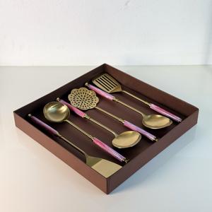 Ensemble d'ustensiles de cuisine en finition dorée, 6 pièces, en acier inoxydable, avec manche en résine, pour la cuisine à domicile - Product Image 5