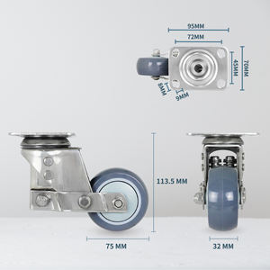 Roue pivotante en PU amortissante de 3 pouces en acier inoxydable 304 avec plaque supérieure pour chariot médical et d'équipement - Product Image 2