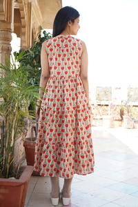 Robe longue d'été en coton pour femme, imprimée à la main, motif uni, durable, sans manches, col mandarin, robe longue maxi - Product Image 3