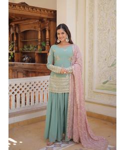 Festival de mariage de style indien et pakistanais Salwar Kameez Suit Waar Faux Georgette avec paillettes et fil brodé - Product Image 1
