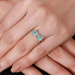 NOVAMART Fine Hallmark <b>Adjustable</b> Alloy <b>Ring</b> Silver Blue Heart Bow Gold Plating Trendy White Inlay Free <b>Size</b> Child Gift Box Pack - Product Image 1