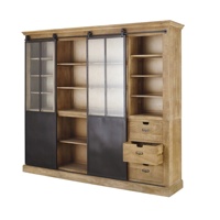 Caisson de salon en bois de style contemporain meuble d'exposition en deux parties avec portes coulissantes en verre