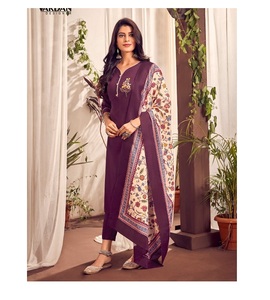 Ensemble de costume Salwar en coton à imprimé brodé pour femme, pantalon kurta en coton indien et costume dupata malmal - Product Image 1