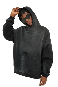 Sweat à capuche streetwear personnalisé polaire coton blanc Vintage poches en détresse soleil délavé à l'acide sweats à capuche pour hommes - Product Image 3