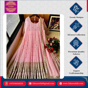 ชุดเดรส Anarkali ยาวกรอมพื้น ดีไซน์พิเศษ ผ้าจอร์เจตต์เนื้อหนา ประดับเลื่อมและงานปักดิ้นทอง  แบบดั้งเดิม สวยสง่า - Product Image 3