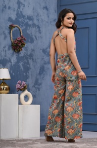 Vestido de algodón de Verano Indio occidental con estampado de bloques florales para mujer, vestidos lavables de decoración de cintura tejida de longitud Midi - Product Image 3