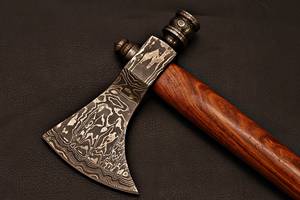 Venta al por mayor personalizado de alta calidad OEM ODM servicio profesional supervivencia caza hecho a mano hacha de acero de Damasco con mango de madera de rosa - Product Image 6
