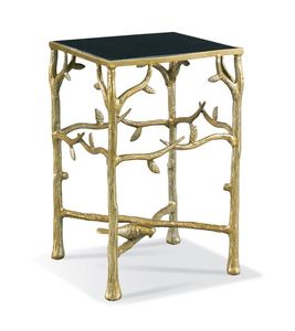 Table basse en aluminium poli avec accents de fleurs et dessus en verre clair parfait pour les halls d'hôtel ou les maisons de luxe - Product Image 5