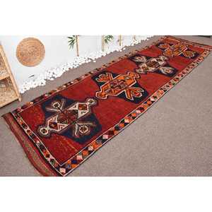 Turkish Vintage <b>Runner</b> Rug 3.4x11.7 ft, Herki <b>Red</b> Wool Rug - Product Image 4