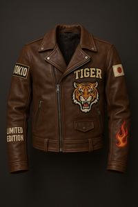 Veste en cuir véritable anti-UV à manches longues pour homme, style motard vintage personnalisé, surdimensionnée, unique, avec patchs brodés, dernière collection des années 80 - Product Image 6