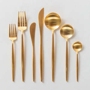 Matte Gold Stainless Steel Cutlery Set <b>Dinner</b> Main <b>Knife</b> Entree Salad Fork Dessert Spoon Flatware for Wedding Tabletop Rental - Product Image 1