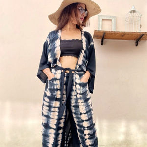 Robe Kimono Tie Dye attrayante pour femmes Casual Long Floor-Length Cover-Up avec deux pièces à manches longues tissé pyjama écologique - Product Image 1