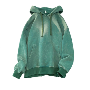 Fabricantes de ropa profesional, Sudadera con capucha desgastada con lavado ácido personalizado para hombre, ropa informal recortada cuadrada de gran tamaño para invierno - Product Image 1