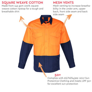 เสื้อทำงานผ้าฝ้ายแขนยาวแบบตาข่ายระบายอากาศได้ดีสะท้อนแสงมองเห็นได้ชัดเจน - Product Image 6