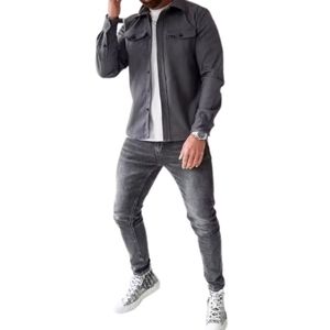 Último diseño de los hombres Casual Color personalizado botón Arriba mezcla de lana camisa chaqueta bolsillos otoño elegante Shacket prendas de vestir exteriores cuello alto - Product Image 3