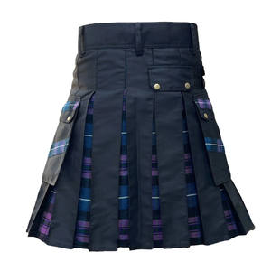Kilt écossais hybride pour homme en coton noir avec des rayures croisées et des plis en tartan du Royaume-Uni, kilt moderne - Product Image 4