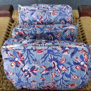 Bolsa de gasa de viaje cosmética acolchada reutilizable de algodón con estampado Floral indio hecho a mano de la mejor calidad, neceser al por mayor - Product Image 2