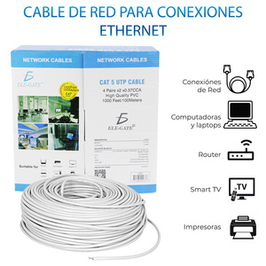 100 Meters Cat 5e UTP Cable PVC Coated Blanco and Red RJ-45 for <b>Computer</b> Use - Product Image 4