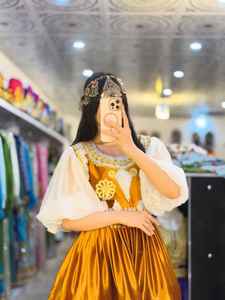 ชุดเดรส Afghani สไตล์วินเทจแบบดั้งเดิมของผู้หญิงชุดเดรสสีฟ้าลูกไม้กระดุมเอวธรรมชาติมีซิปสามารถซักได้ยาวถึงเข่า - Product Image 3