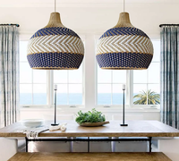Nouvelle conception tissée à la main rotin pendentif abat-jour bleu Royal Design moderne plafonnier couvercle de lampe pour la décoration intérieure